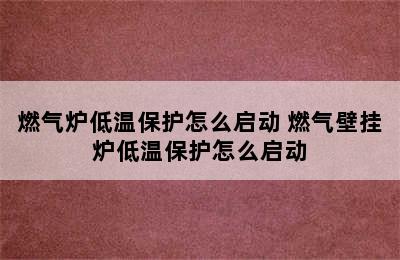 燃气炉低温保护怎么启动 燃气壁挂炉低温保护怎么启动